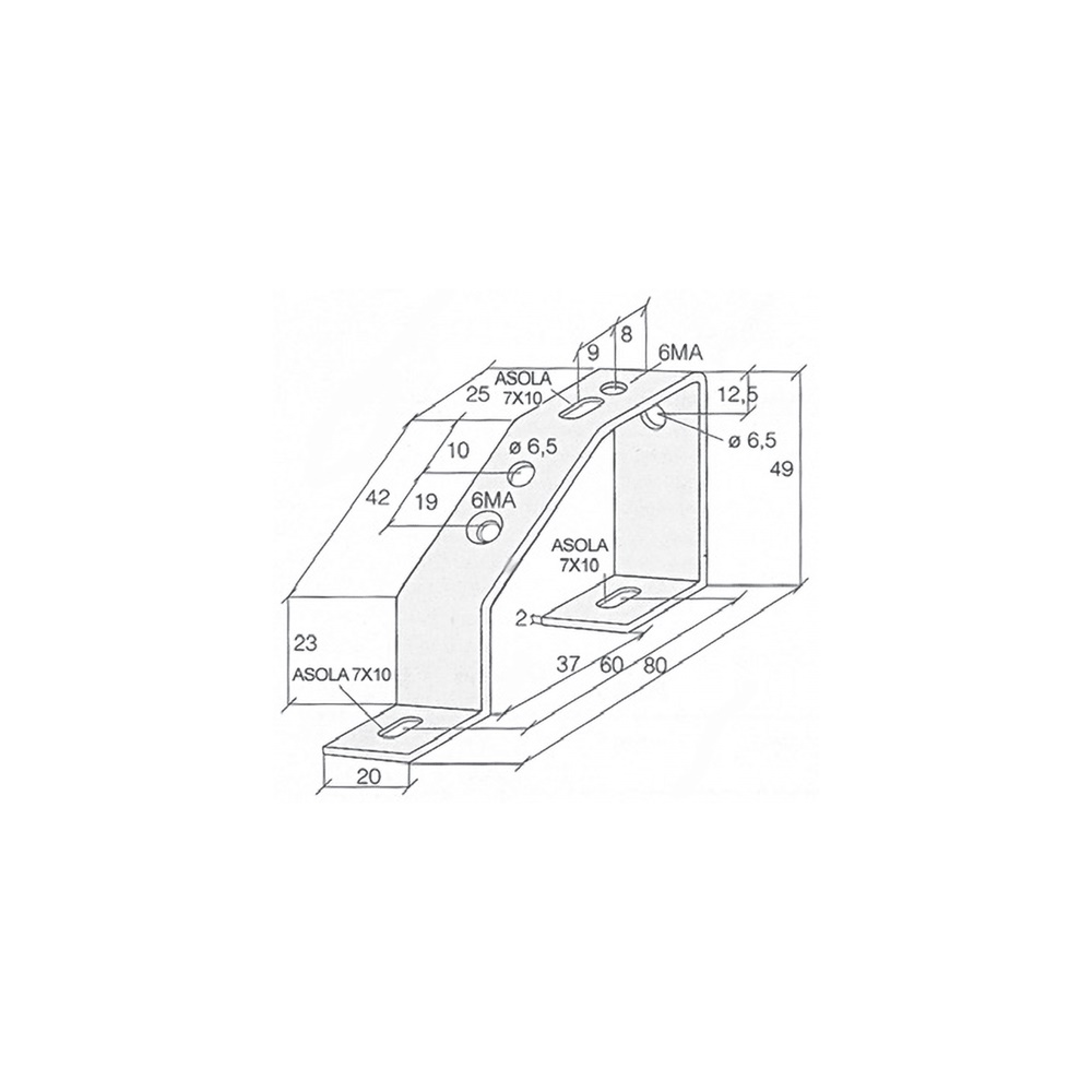 Staffa inclinata 20x80xH49mm fissaggio profilati e barra equipotenziale