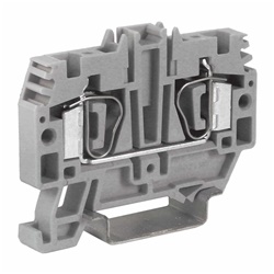 Morsetto passante a molla 4mm² grigio compatto per connessioni elettriche sicure su guida DIN