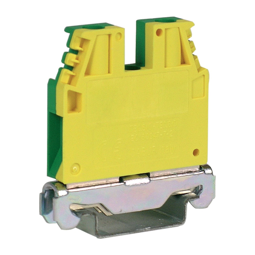 Morsetto di terra TEC.6/O vite 6mm² montaggio rapido guida TH35 compatto