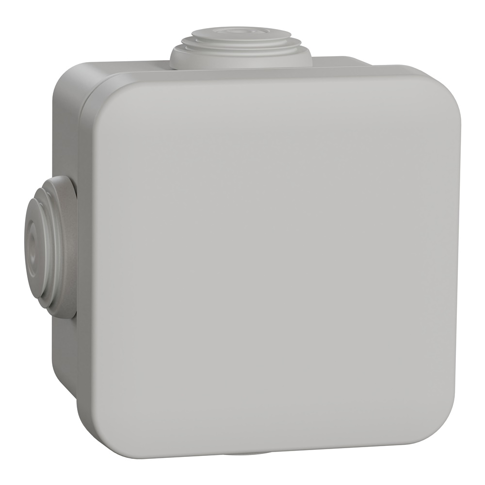 Scatola derivazione IP55 88x45x88 mm con 4 entrate stagne, coperchio a scatto, resistente urti e materiali privi alogeni, per installazioni interne ed esterne in ambienti umidi e polverosi