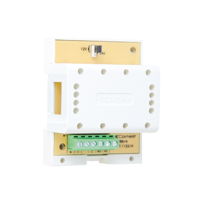 Relè per usi generali, 12-24VDC-AC 10A, montaggio DIN 4 moduli