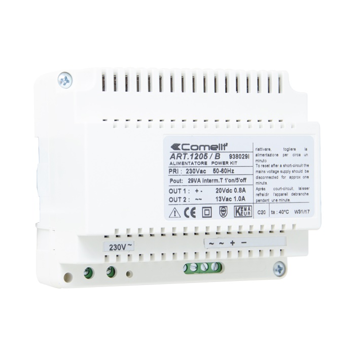 Alimentatore doppia uscita 12VAC-20VDC, posto esterno/monitor, ingresso 230VAC