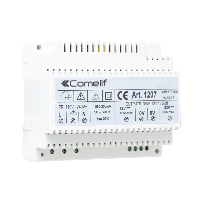 Alimentatore doppia uscita 22-33VDC, ingresso 120-230VAC, posto esterno/monitor, 6 moduli DIN
