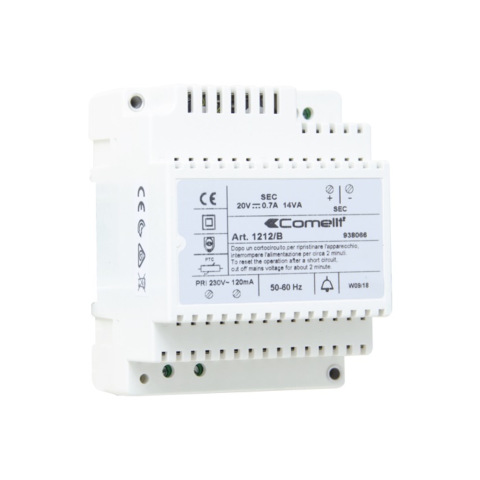 Alimentatore 230VAC/20VDC 14VA, protezione PTC, 4 moduli DIN