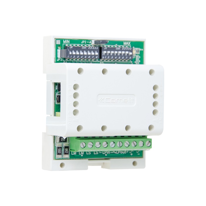 Scambio digitale avanzato Simplebus 1, fino a 120000 utenti, multi-villa e portineria, allarmi, 12VAC-20VDC, DIN 4 moduli