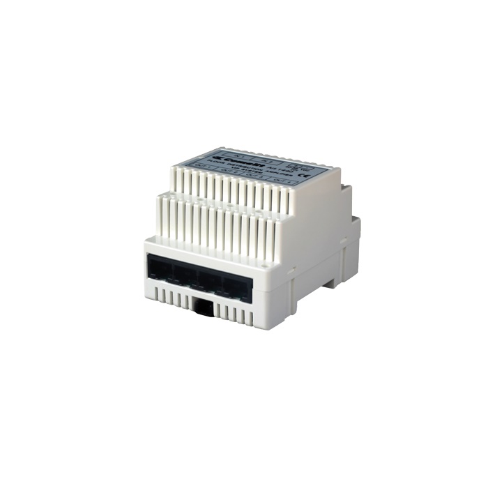 Derivatore di piano IP, sistema ViP, 1 ingresso/1 uscita 100Mbps, 4 derivazioni 10Mbps, montaggio DIN 4 moduli
