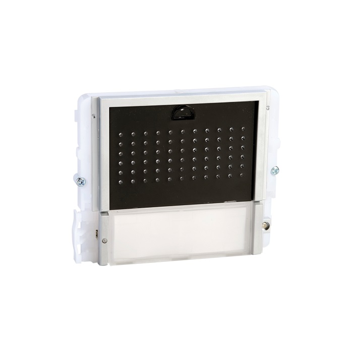 Serie Ikall - Modulo 1 pulsante predisposto per unità audio, mascherina nera, cartellini portanome, illuminazione LED blu/bianco/spento