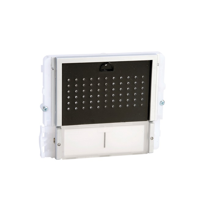 Serie Ikall - Modulo 2 pulsanti predisposto per unità audio, mascherina nera, cartellini portanome, illuminazione LED blu/bianco/spento