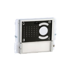 Serie Ikall - Modulo 1 pulsante predisposto per unità audio/video, mascherina nera, cartellini portanome, illuminazione LED blu/bianco/spento