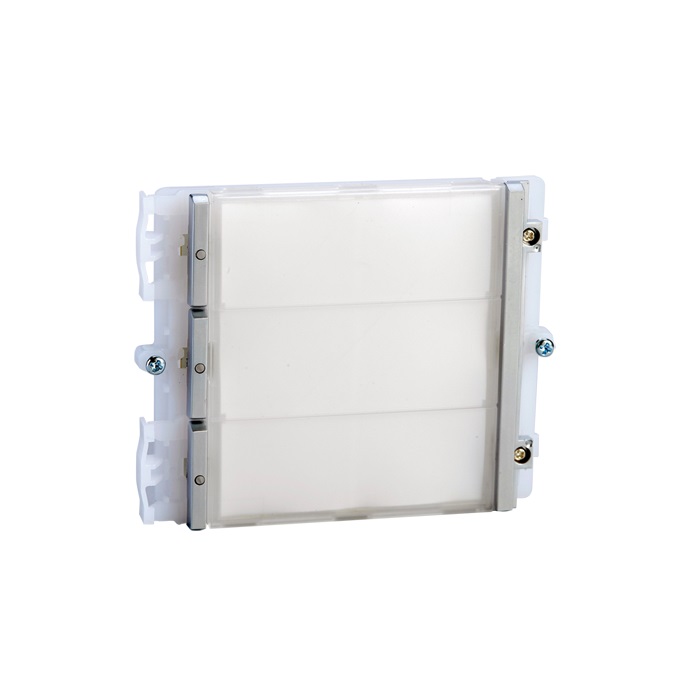 Serie Ikall - Modulo 3 pulsanti, sistema Simplebus/ViP, cartellini portanome, illuminazione LED blu/bianco/spento