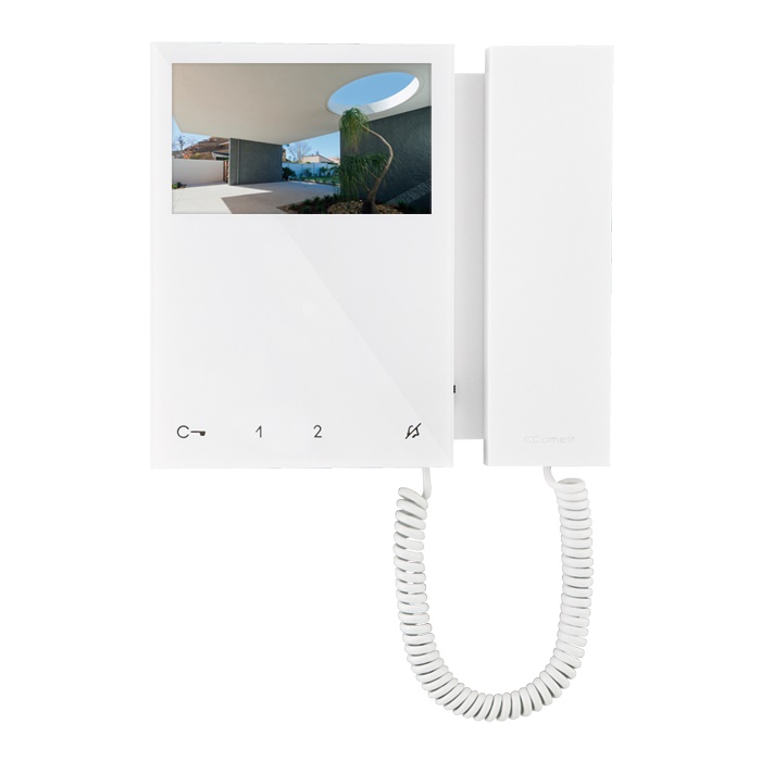 Serie Mini - Videocitofono 4.3/16:9 con cornetta, sistema Simplebus 2, 4 pulsanti soft touch, LED stato porta