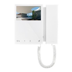 Serie Mini - Videocitofono 4.3/16:9 con cornetta, sistema Simplebus 2, 4 pulsanti soft touch, LED stato porta