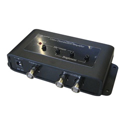 Distributore video amplificato 1 ingresso/2 uscite, distanza 1000m cavo RG59, 12VDC, contenitore plastico, alimentatore incluso