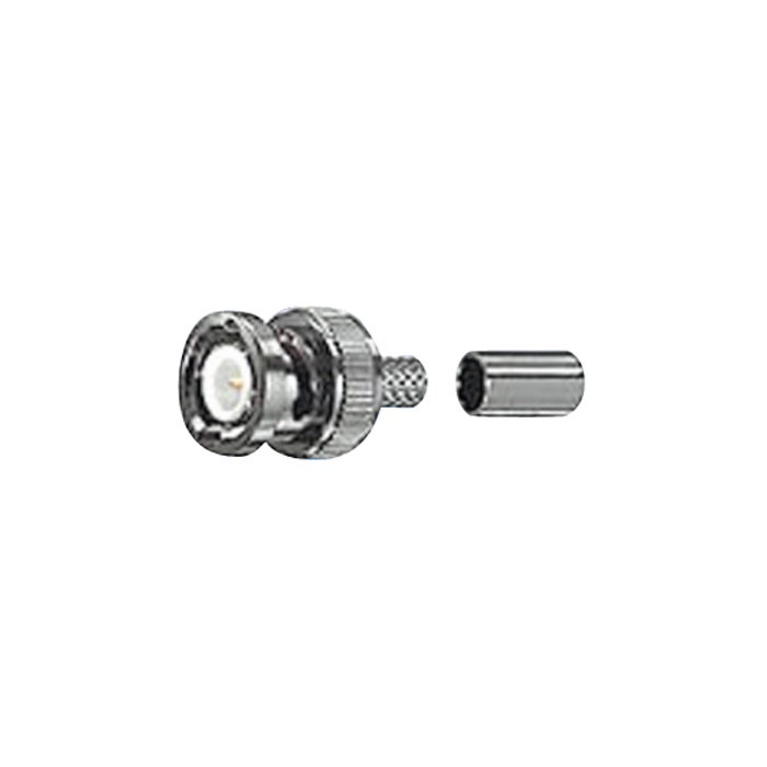 Connettore BNC da crimpare, ottone nichelato, isolamento teflon, cavo RG59/U, confezione 50 pezzi