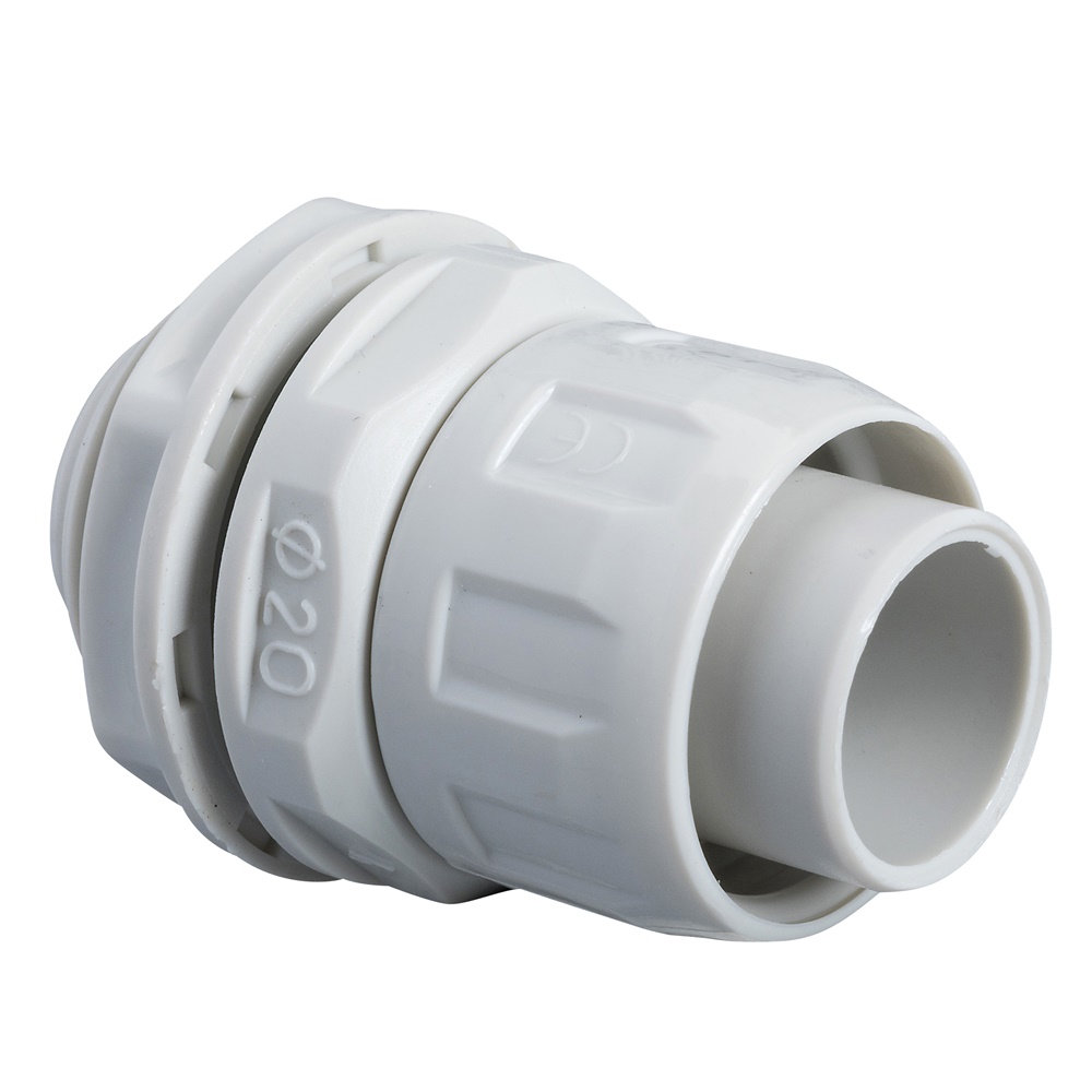 Raccordo guaina-scatola PVC grigio 20mm IP65 resistente fuoco per canaline flessibili