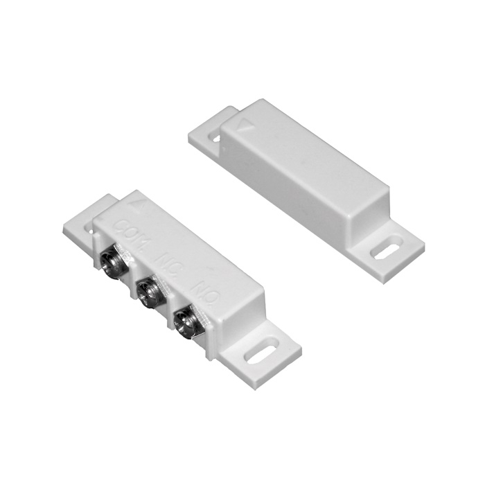 Contatto magnetico da superficie plastica bianca con morsetti, C-NC-NO, 33x63x12mm