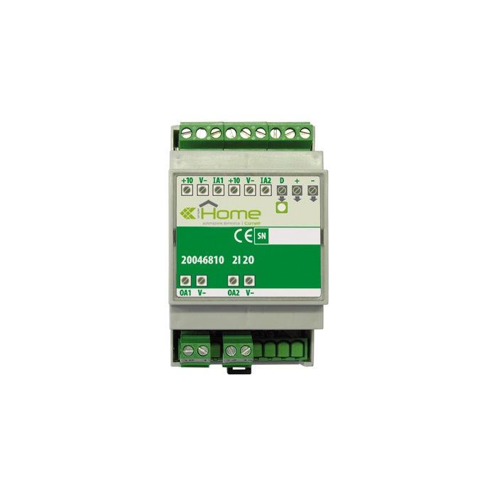 Modulo SimpleHome 2 ingressi/2 uscite analogiche 0-10V, montaggio DIN 3 moduli, controllo dimmer/ballast