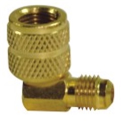 Raccordo a L in ottone SAE 1/4Mx5/16F per impianti refrigerazione gas R410, connessioni angolari robuste