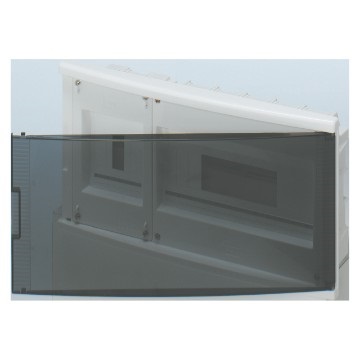 CENTRALINO PREDISPOSTO PER ALLOGGIAMENTO MORSETTIERE - INCASSO - STANDARD SPAGNOLO - CON VANO PIOMBABILE - 4+12 MODULI - PORTA TRASPARENTE FUMÉ - IP40