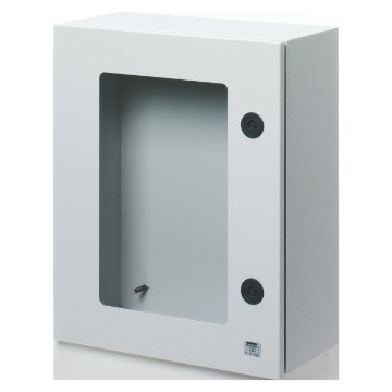 QUADRO METALLO PORTA MUNITA DI OBLÒ IN VETRO TEMPERATO E SERRATURA 585X800X300 - IP55 - GRIGIO RAL 7035