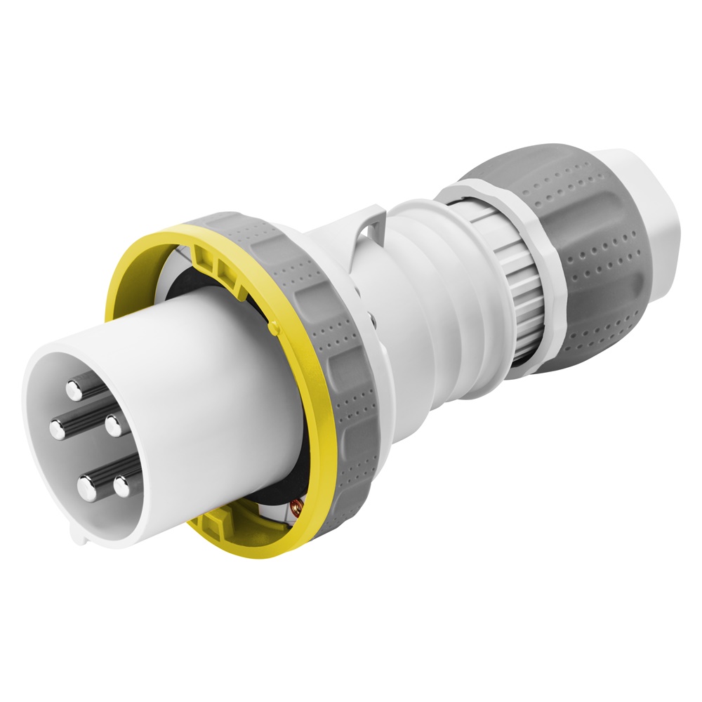 SPINA MOBILE DIRITTA HP - IP66/IP67/IP68/IP69 - 3P+N+T 125A 100-130V 50/60HZ - GIALLO - 4H - CABLAGGIO A MANTELLO