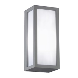 Applique esterno IP55 grigio con attacco E27, struttura alluminio verniciato, diffusore policarbonato, resistente UV e corrosione, ideale illuminazione spazi esterni