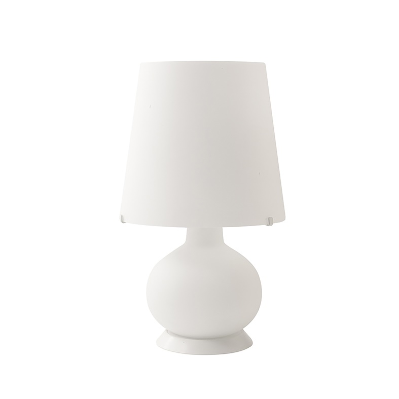 Lampada da tavolo metallo laccato bianco vetro soffiato satinato LED attacco E27 E14 design versatile ambienti interni