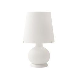 Lampada da tavolo metallo laccato bianco vetro soffiato satinato LED attacco E27 E14 design versatile ambienti interni