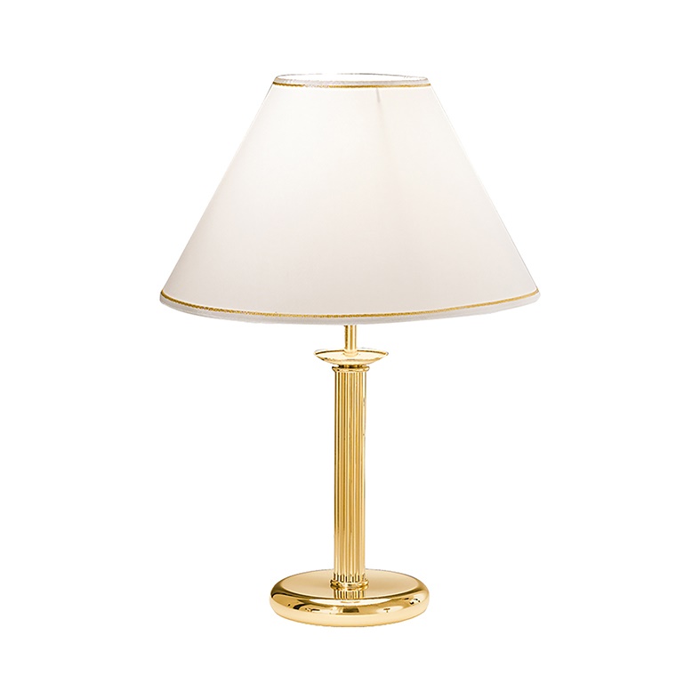 Lampada da tavolo ottone oro lucido paralume avorio E27 IP20 uso residenziale hospitality