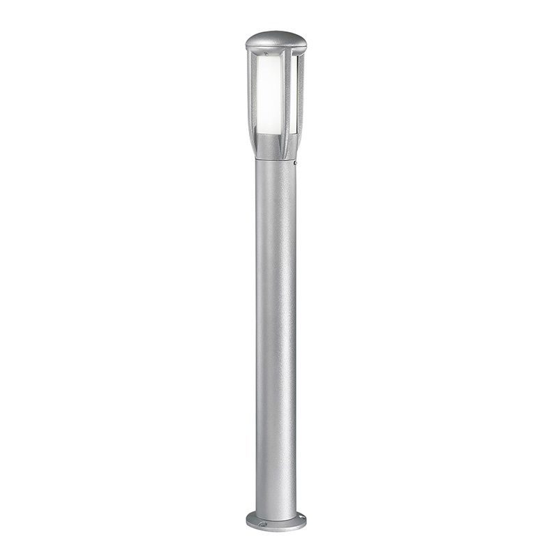 Bollard esterno grigio IP65 con attacco E27 per lampadine LED, resistente a polvere e acqua, ideale per giardini e vialetti