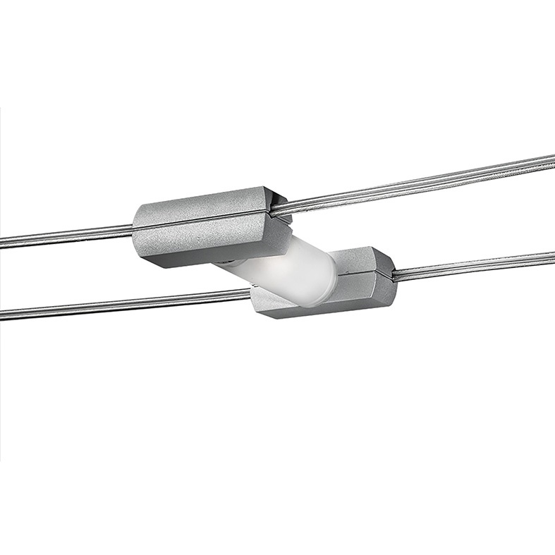 Sistema a tesata grigio con cavi 160mm, LED integrati e attacchi GU10 R7s E27, orientabile doppio asse, per installazioni rapide e personalizzate, uso interno
