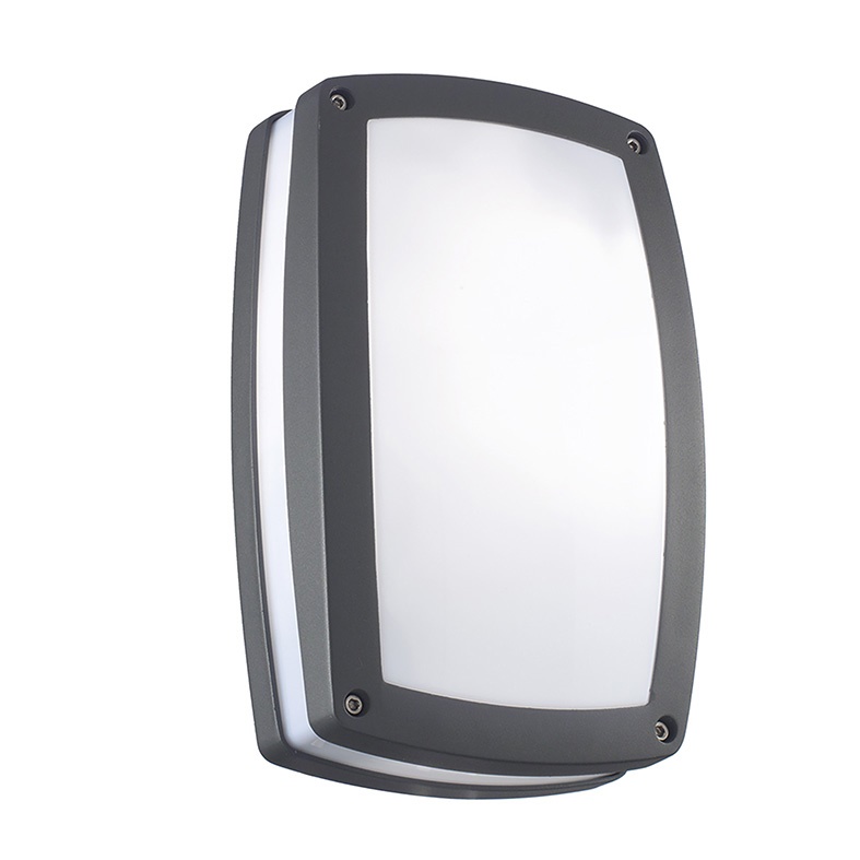 Applique antracite resistente IP55 con attacco E27 per interni ed esterni, diffusore policarbonato, compatibile lampadine LED, design moderno e installazione facile