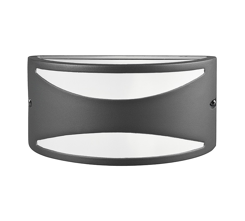 Applique antracite da parete IP54 attacco E27 resistente esterno con struttura in alluminio pressofuso e diffusore policarbonato