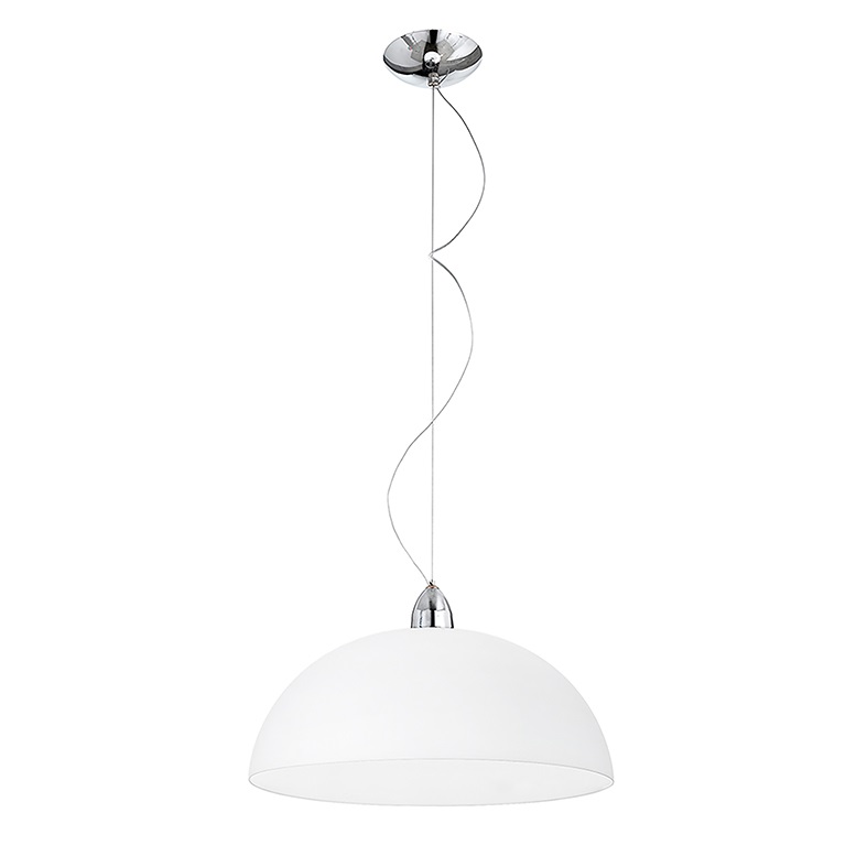 Sospensione cromata con paralume vetro bianco satinato E27 40 cm per illuminazione interna