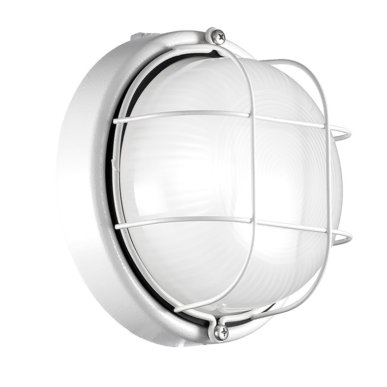 Applique plafoniera tonda bianca E27 IP54 esterno struttura alluminio vetro satinato resistente urti