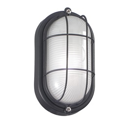 Applique plafoniera ovale nera E27 IP54 per esterno con struttura alluminio resistente urti e vetro satinato