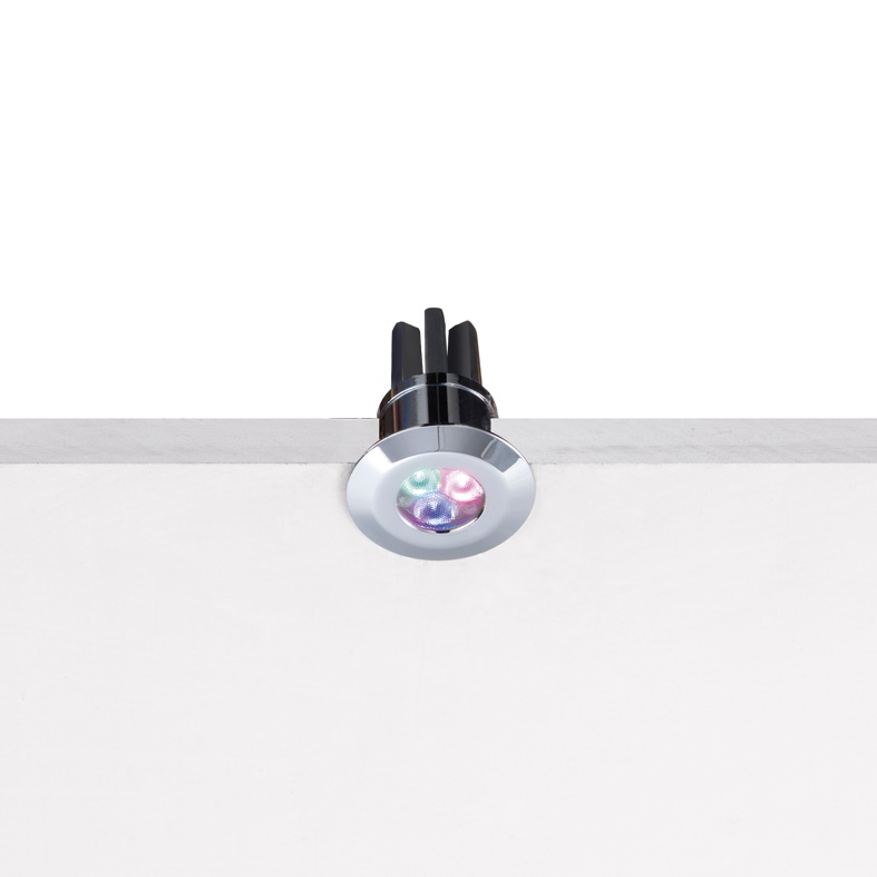 Downlight LED RGB 2W finitura cromo IP44 incasso parete soffitto ambienti interni