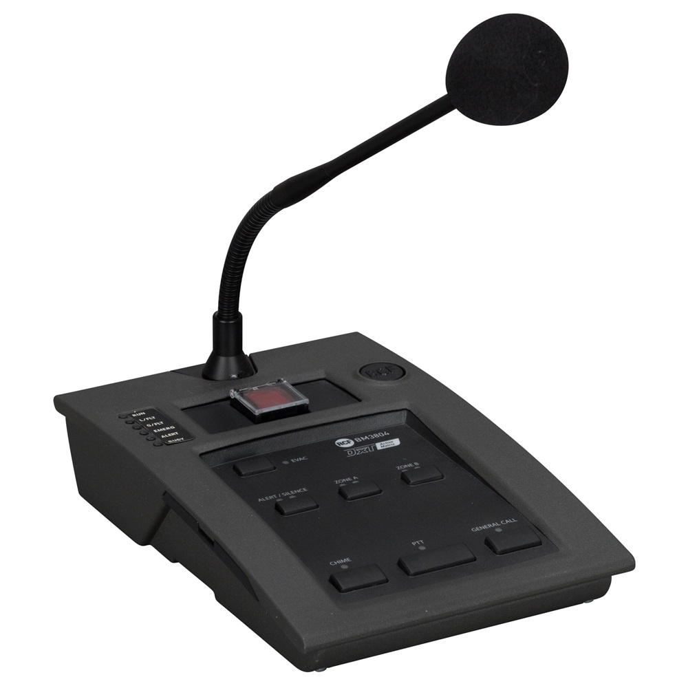 Console microfonica emergenza BM 3804 per sistema allarme vocale DXT 3000, autodiagnostica EN 54-16, collegamento cascata fino a 4 basi, alimentazione master e adattatori 24V