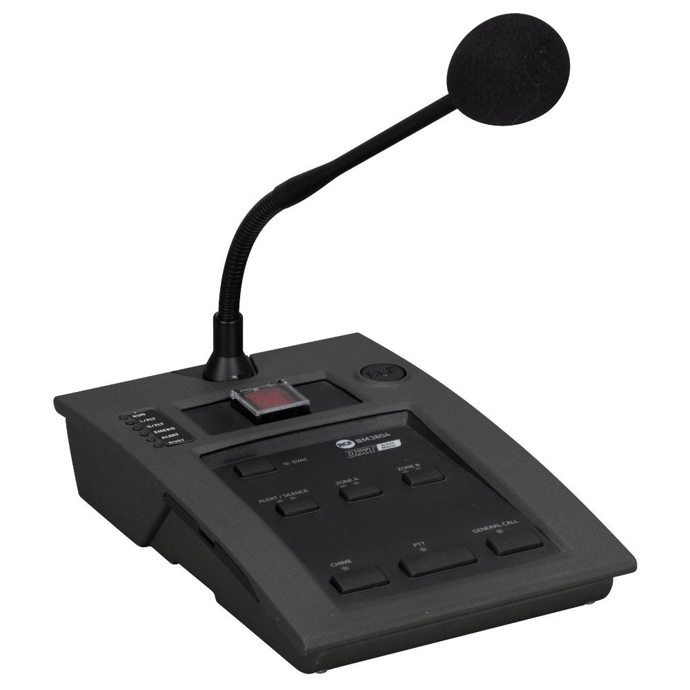 Console microfonica emergenza BM 3804 per sistema allarme vocale DXT 3000, autodiagnostica EN 54-16, collegamento cascata fino a 4 basi, alimentazione master e adattatori 24V