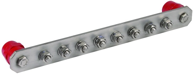 Barra equipotenziale industriale, Inox, 8 poli