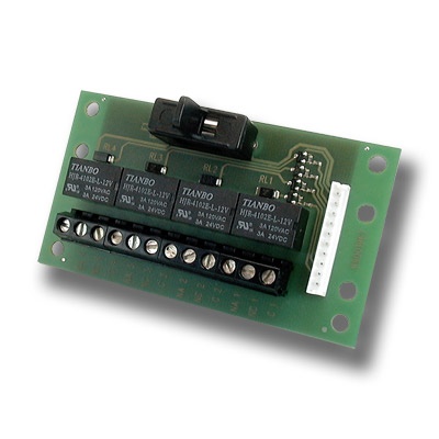 Scheda 4 uscite relè scambio pulito 3A 24Vcc compatibile centrali sicurezza e automazione