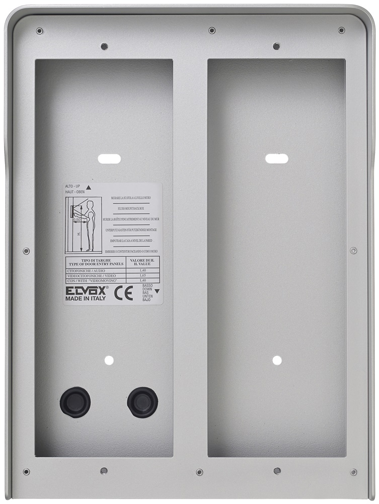 Scatola parete 4 moduli (2x2) grigia con cornice parapioggia per impianti elettrici e videocitofonia