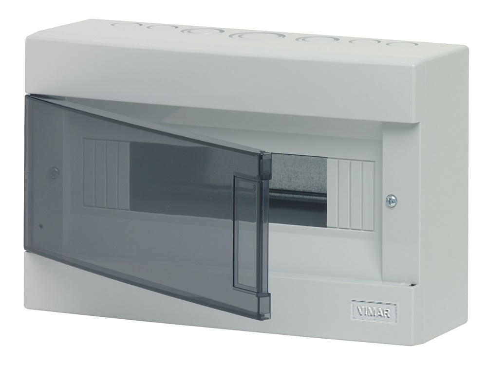 Centralino parete 12 moduli IP40 grigio con portello trasparente per installazioni elettriche residenziali