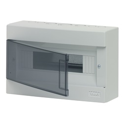 Centralino parete 12 moduli IP40 grigio con portello trasparente per installazioni elettriche residenziali