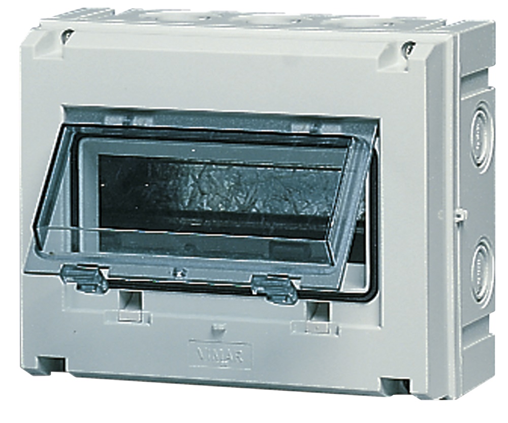 Centralino parete 8 moduli IP55 portello trasparente grigio RAL 7035 isolamento doppio uso civile industriale