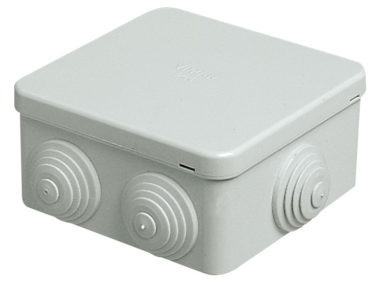 Scatola derivazione IP44 80x80x40mm grigia RAL 7035 con passacavi e coperchio a scatto per installazioni parete