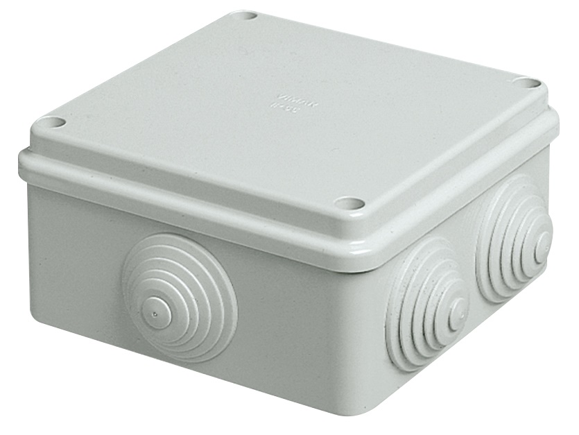 Scatola derivazione IP55 100x100x50 mm con passacavi e coperchio viti inox, uso parete, grigio RAL 7035