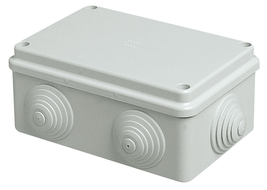 Scatola derivazione IP55 grigia 120x80x50 mm con passacavi e coperchio viti inox per installazioni parete