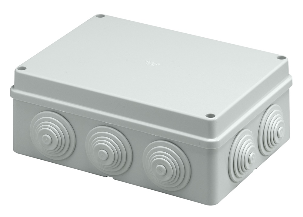 Scatola derivazione IP55 190x140x70 mm con passacavi e coperchio viti acciaio inox per installazioni elettriche