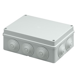 Scatola derivazione IP55 190x140x70 mm con passacavi e coperchio viti acciaio inox per installazioni elettriche